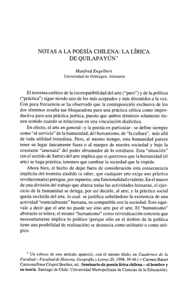 Notas a La Poesia Chilena: La Lirica De Quilapa Yún*