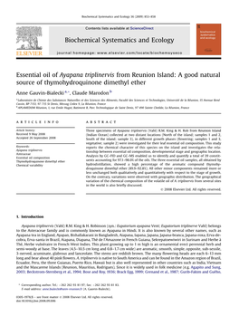 Essential Oil of Ayapana Triplinervis from Reunion Island: a Good Natural Source of Thymohydroquinone Dimethyl Ether