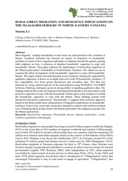 Rural-Urban Migration and Resilience Implications on the Maasai Households’ in North- Eastern Tanzania