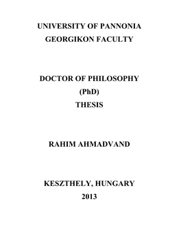 Thesis Rahim Ahmadvand Keszthely, Hungary 2013