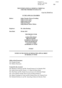 Notice of Re-Filing of Redacted Appeal Brief of Berislav Pušić ______