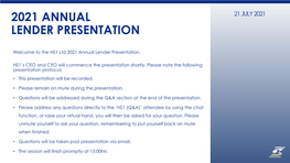 2021 Annual Lender Presentation