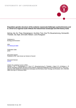 Population Genetic Structure of the Endemic Rosewoods Dalbergia Cochinchinensis and D