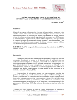 Política Migratoria: Legislación Y Prácticas Profesionales En El Ámbito De Los Derechos Sociales