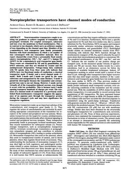 Norepinephrine Transporters Have Channel Modesof Conduction