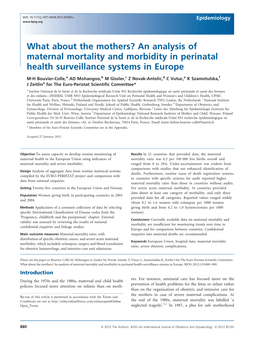 An Analysis of Maternal Mortality and Morbidity in Perinatal Health Surveillance Systems in Europe