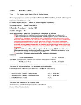 The Impact of the Halo Effect in Online Dating Graduate Degree/ Major