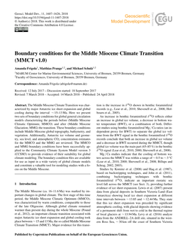 Boundary Conditions for the Middle Miocene Climate Transition (MMCT V1.0)