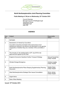 North Northamptonshire Joint Planning Committee AGENDA