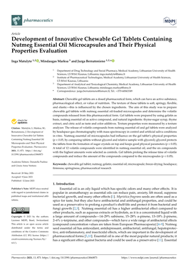 Development of Innovative Chewable Gel Tablets Containing Nutmeg Essential Oil Microcapsules and Their Physical Properties Evaluation