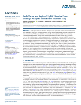 Fault Throw and Regional Uplift Histories from 10.1029/2020TC006076 Drainage Analysis: Evolution of Southern Italy Key Points: Jennifer Quye-Sawyer1 , Alexander C