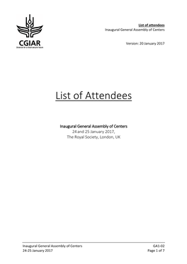 List of Attendees Inaugural General Assembly of Centers