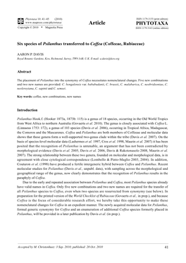 Phytotaxa, Six Species of Psilanthus Transferred to Coffea