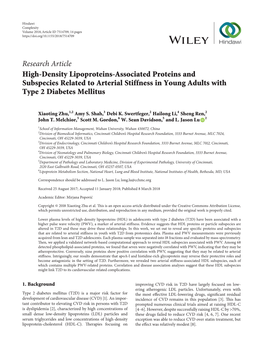 Research Article High-Density Lipoproteins-Associated Proteins and Subspecies Related to Arterial Stiffness in Young Adults with Type 2 Diabetes Mellitus