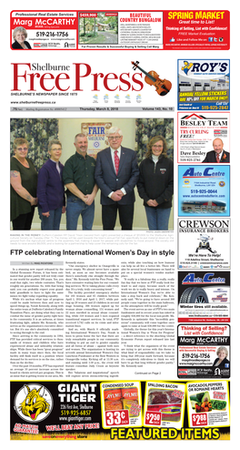 57¢ Page 2 the SHELBURNE FREE PRESS, Thursday, March 8, 2018 New Foundation to Enrich Dufferin Holds Very First Meeting