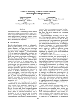 Statistics Learning and Universal Grammar: Modeling Word Segmentation