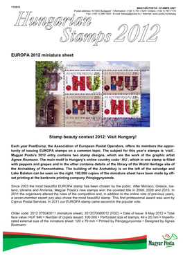 EUROPA 2012 Miniature Sheet Stamp Beauty Contest