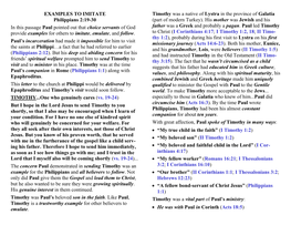 EXAMPLES to IMITATE Philippians 2:19-30