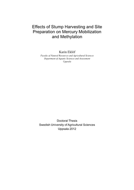 Effects of Stump Harvesting and Site Preparation on Mercury Mobilization and Methylation