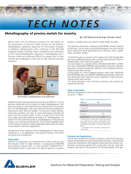 Volume 2 Issue 5: Metallography of Precious Metals for Jewelry