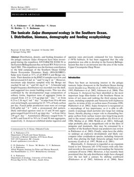 The Tunicate Salpa Thompsoni Ecology in the Southern Ocean. I