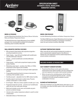 Specification Sheet Automatic Digital Modulating Humidifier Control