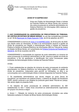 Aviso Nº 01/Asprec/2021