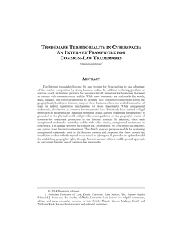 AN INTERNET FRAMEWORK for COMMON-LAW TRADEMARKS Shontavia Johnson†