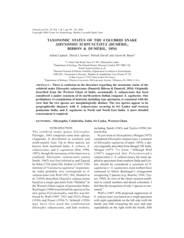 Taxonomic Status of the Colubrid Snake Sibynophis Subpunctatus (Duméril, Bibron & Duméril, 1854)