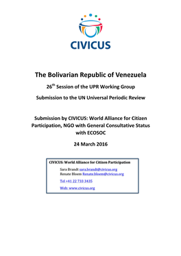 Venezuela 26Th Session of the UPR Working Group Submission to the UN Universal Periodic Review