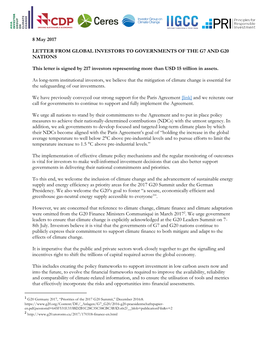 Letter from Global Investors to Governments of the G7 and G20 Nations