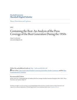 An Analysis of the Press Coverage of the Beat Generation During the 1950S Anna Lou Jessmer Anna.Jessmer@Gmail.Com