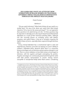 How Stereotypes of Black Women on Television Adversely Impact Black Female Defendants Through the Implicit Bias of Jurors