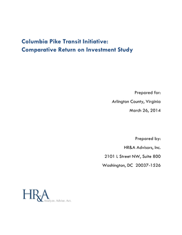 Columbia Pike Transit Initiative: Comparative Return on Investment Study