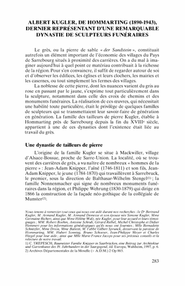 Albert Kugler, De Hommarting (1890-1943), Dernier Représentant D'une Remarquable Dynastie De Sculpteurs Funéraires