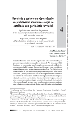 Do Produtivismo Acadêmico À Noção De Excelência Com Pertinência Territorial