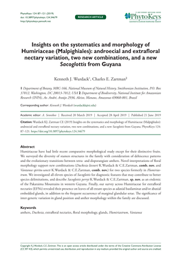 Insights on the Systematics and Morphology of Humiriaceae (Malpighiales): Androecial and Extrafloral Nectary Variation, Two