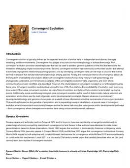 Convergent Evolution - Evolutionary Biology - Oxford Bibliographies