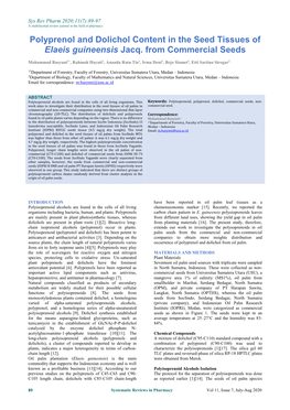 Polyprenol and Dolichol Content in the Seed Tissues of Elaeis Guineensis Jacq