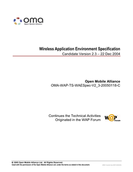 Wireless Application Environment Specification Candidate Version 2.3 – 22 Dec 2004