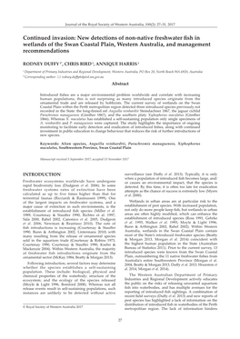 New Detections of Non-Native Freshwater Fish in Wetlands of the Swan Coastal Plain, Western Australia, and Management Recommendations