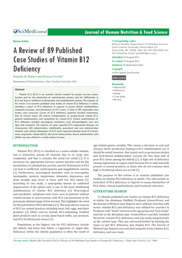 A Review of 89 Published Case Studies of Vitamin B12 Deficiency