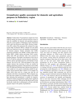 Groundwater Quality Assessment for Domestic and Agriculture Purposes in Puducherry Region