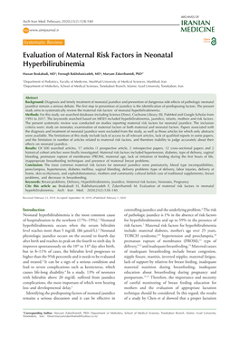 Evaluation of Maternal Risk Factors in Neonatal Hyperbilirubinemia