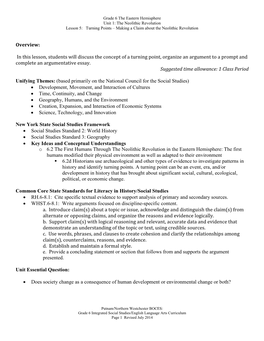 In This Lesson, Students Will Discuss the Concept of a Turning Point, Organize an Argument to a Prompt and Complete an Argumentative Essay