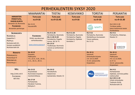 Perhekalenteri Syksy 2020