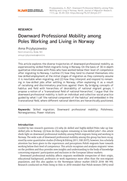 Downward Professional Mobility Among Poles Working and Living in Norway
