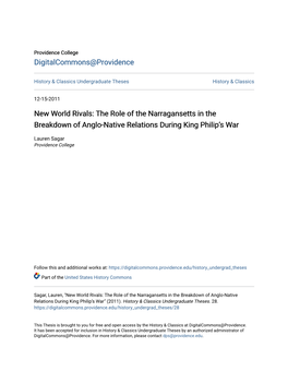 The Role of the Narragansetts in the Breakdown of Anglo-Native Relations During King Philip’S War