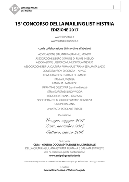 15° Concorso Della Mailing List Histria Edizione 2017