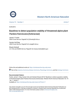 Baselines to Detect Population Stability of Threatened Alpine Plant Packera Franciscana (Asteraceae)